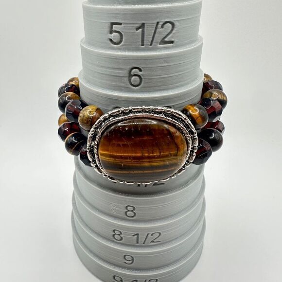 Stunning tigers eye and possible faceted garnet beaded stretchy bracelet! - Picture 6 of 12